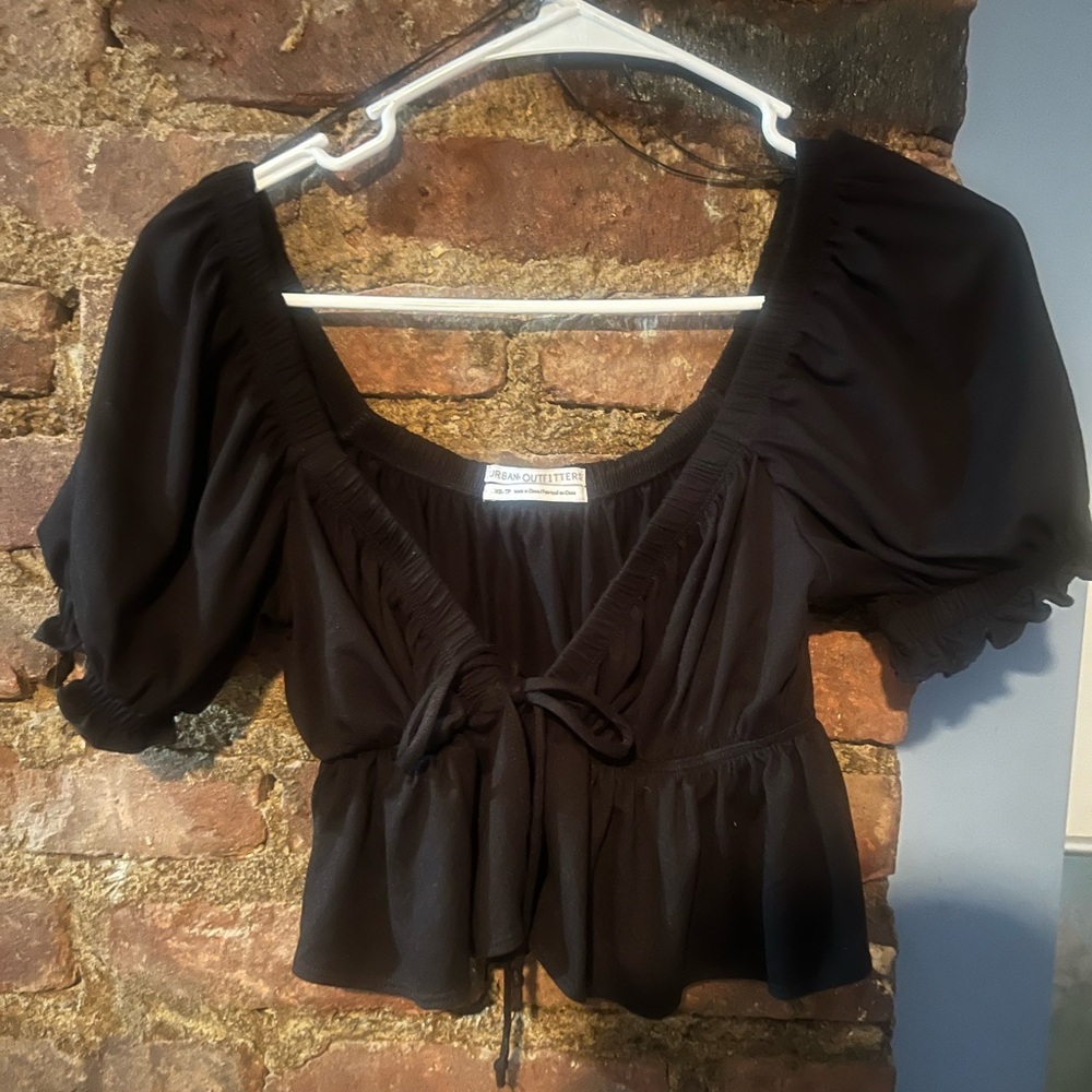 Black Milkmaid Short Sleeve Ruffle Top